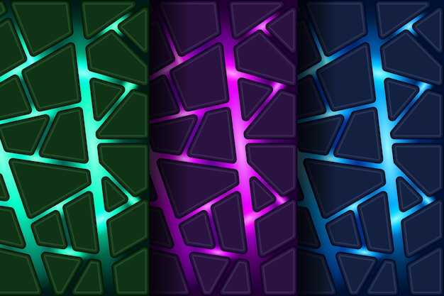 Set futuristic geometric 3d fragments illumination background