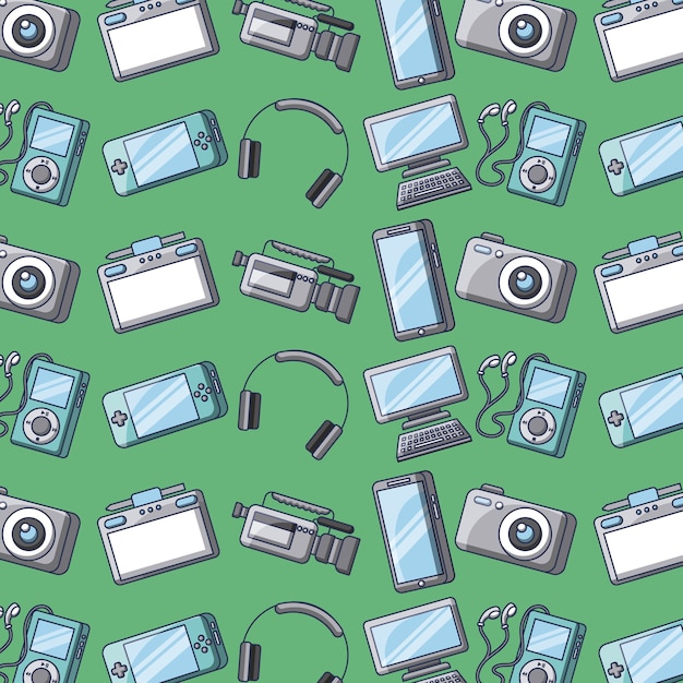 Set of gadgets technology device digital seamless pattern