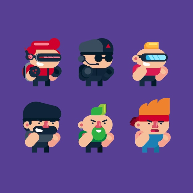 Set of game character illustration with flatstyle