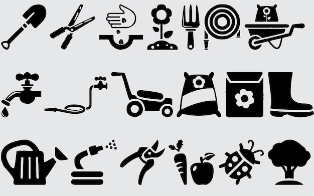 set of garden icons black vector