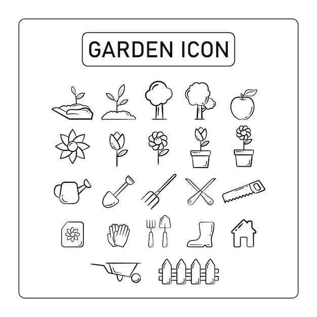 A set of garden icons on white background