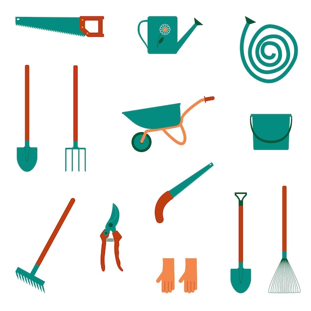 Set of garden tools. Tools for the care of garden plants. Flat style. Vector illustration