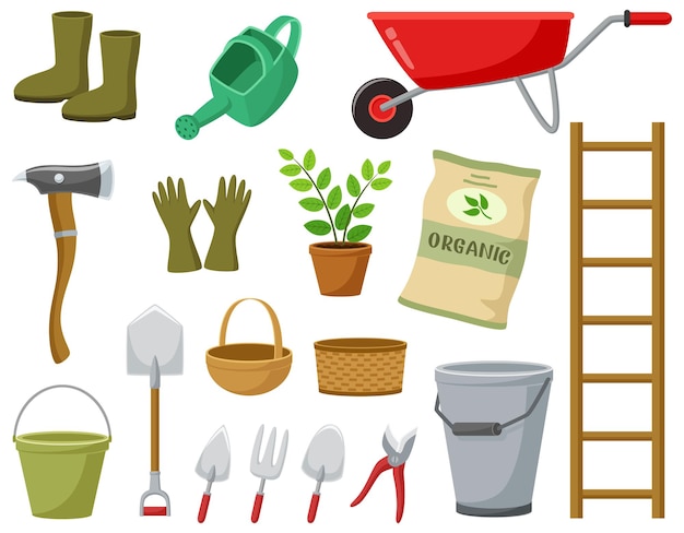 Set of gardening elements cartoon