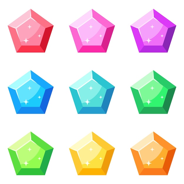 Set of gems in flat style isolated