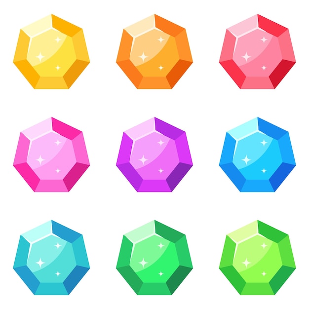 Set of gems in flat style isolated