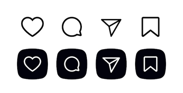 Set of generic social media user interface icons Like comment share and save icons Social media