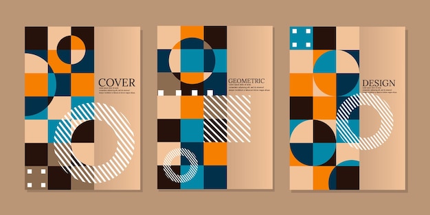 Set of geometric covers. Abstract shape background composition. Vector templates.A4 size for annuals