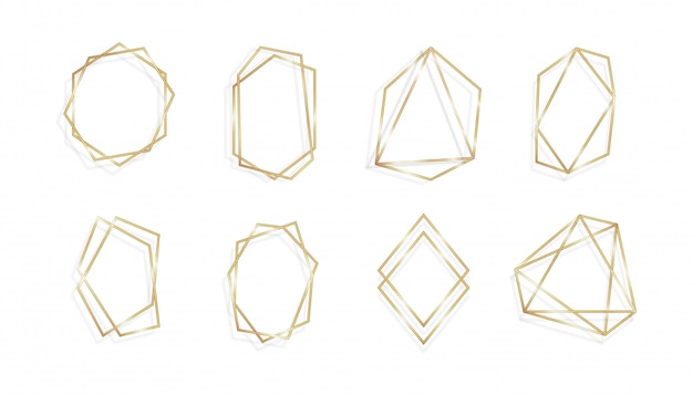 Set of geometric golden frame invitation cards isolared background line art