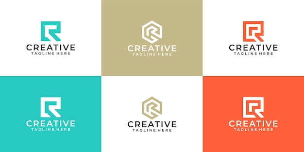 Set of geometric letter r business logo vector design