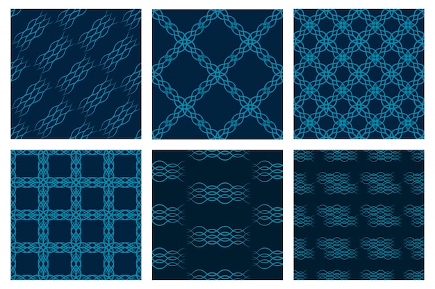 Set of geometric seamless pattern with blue stripes