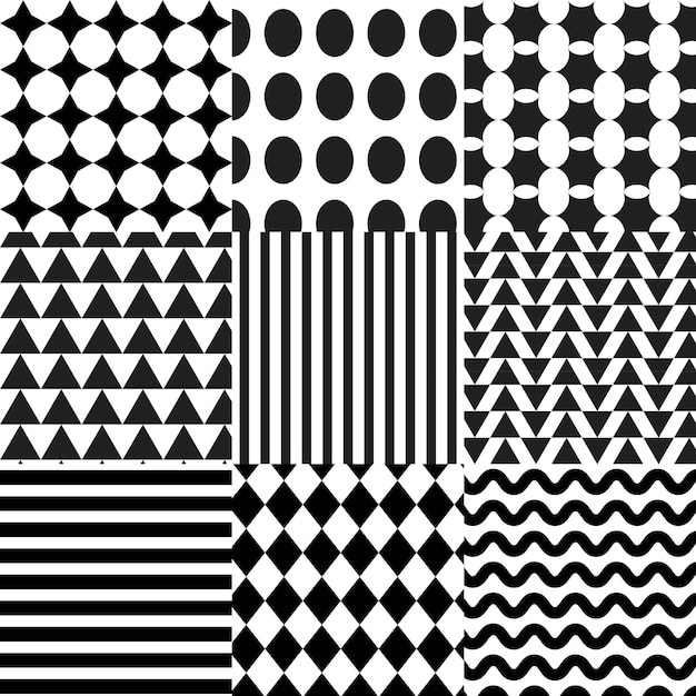 Set of geometric seamless patterns. Abstract geometric graphic.