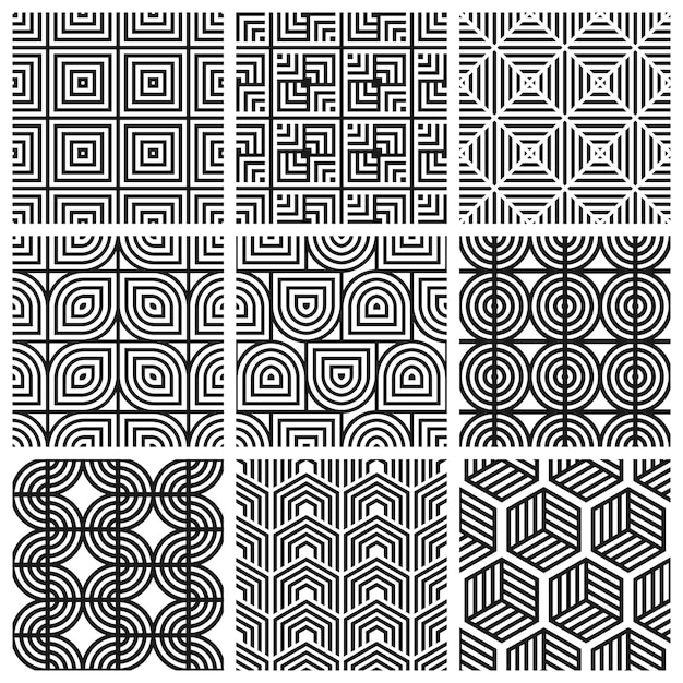 Set Of Geometric Seamless Patterns. Abstract geometric hexagonal graphic design