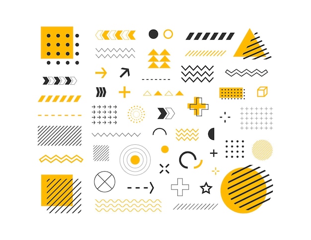 Set of geometric shapes black and yellow trendy abstract design symbols