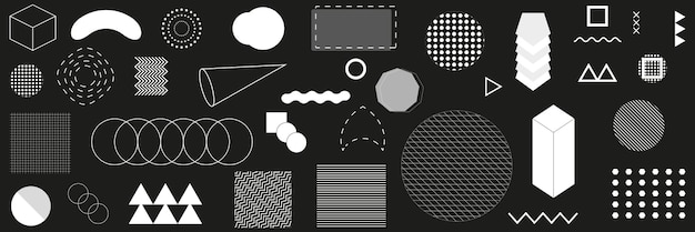 Vector set of geometric shapes memphis design retro elements for web vintage advertisement commercial