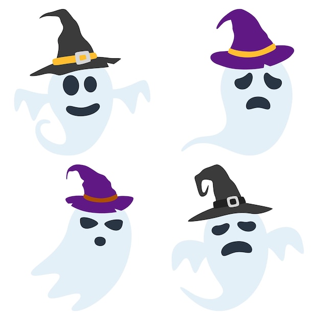 Set of Ghost with hat isolated on white background