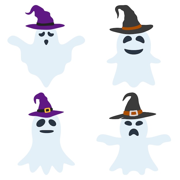 Set of Ghost with hat isolated on white background