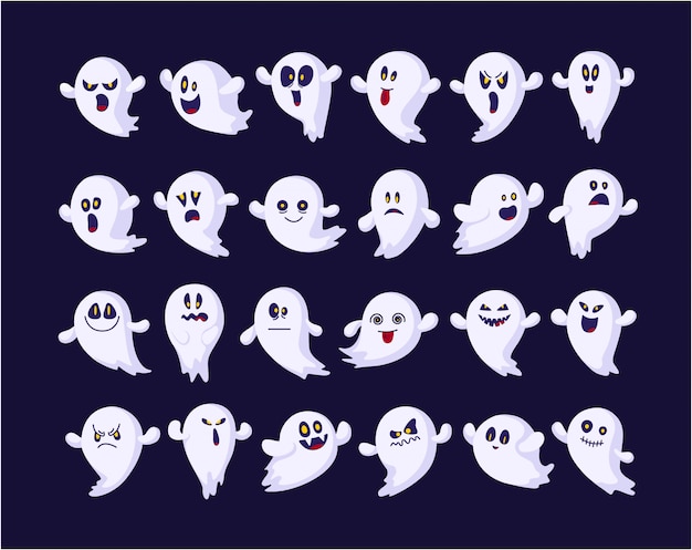 Vector set of ghosts emoji for halloween, isolated , icons, funny creepy characters