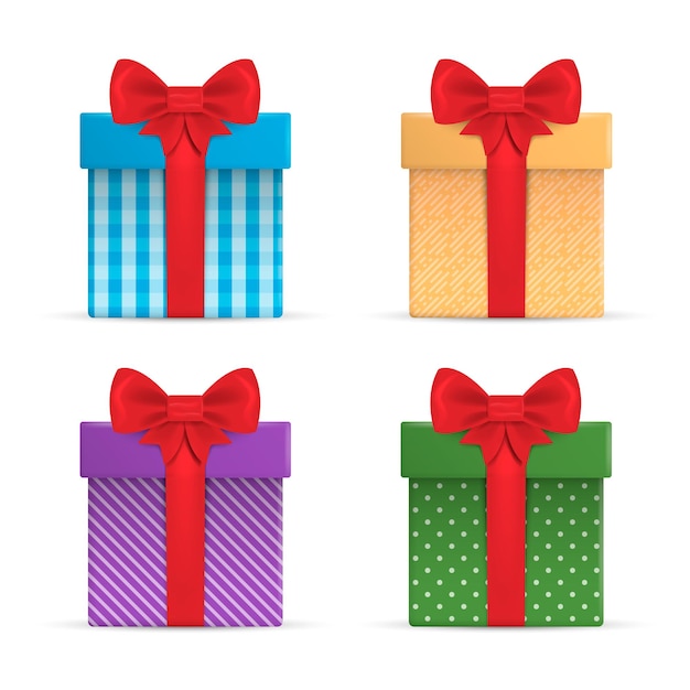 Set of Gift box with ribbon and Bow Vector illustration