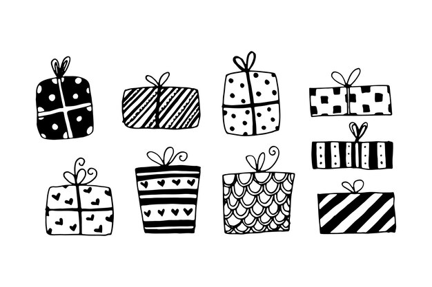 Set of gift Boxes Doodle handdrawing vector illustartion