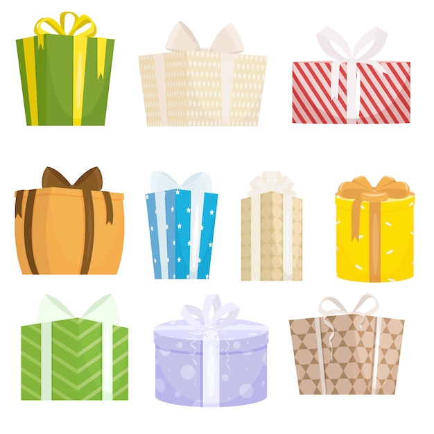 Set of gift boxes on a white background in cartoon style