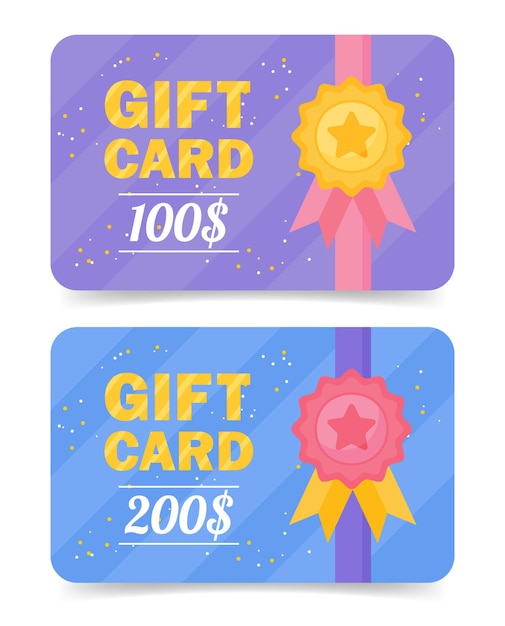 Set a gift card template flat vector illustration Gift voucher for 100 and 200 USD