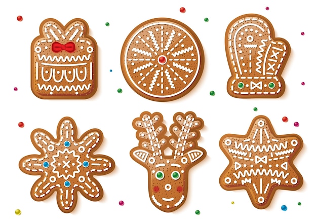 Vector set of gingerbread christmas cookies isolated on white background