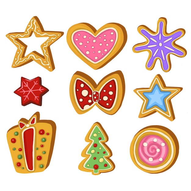 Set of gingerbread Holiday sweet cookie isolated  Vector illustration