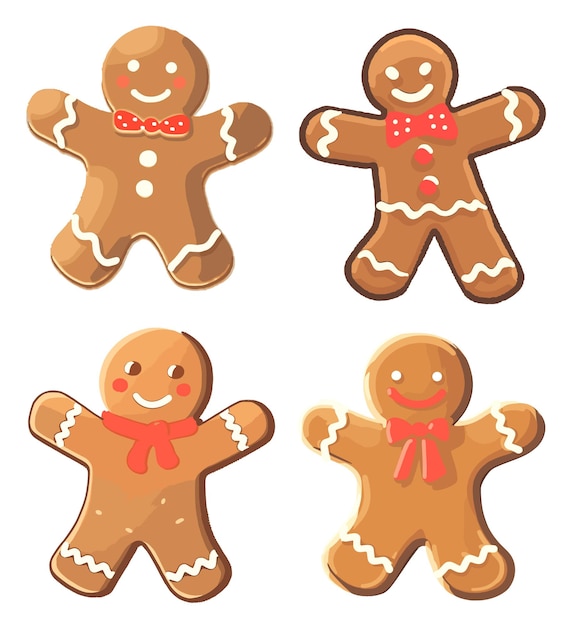 Set of gingerbread men isolated on white background Vector illustration