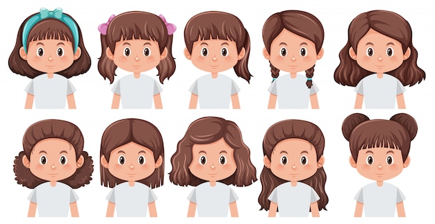 Set of girl different hairstyle