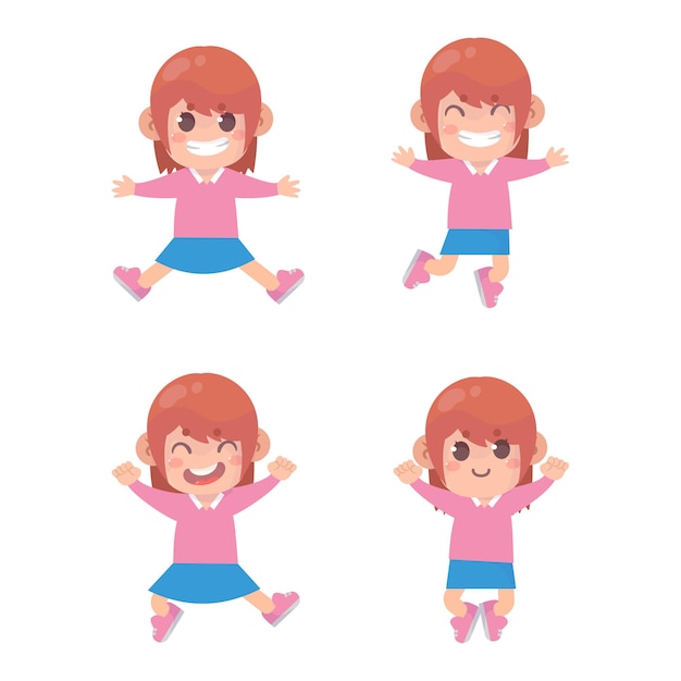 Set of girl jump and smile