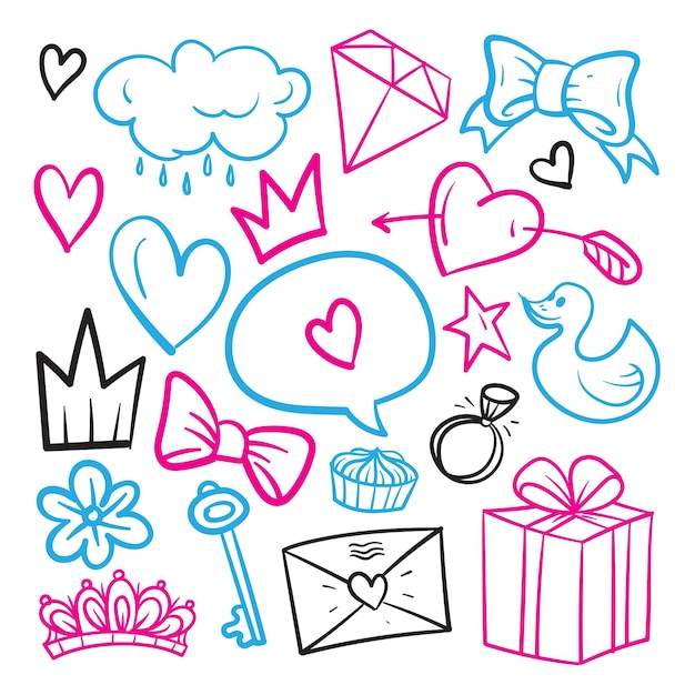 Set of girly doodles Vector illustration