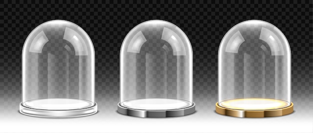 Set of glass dome isolated on transparent background. Realistic detailed spherical glass dome