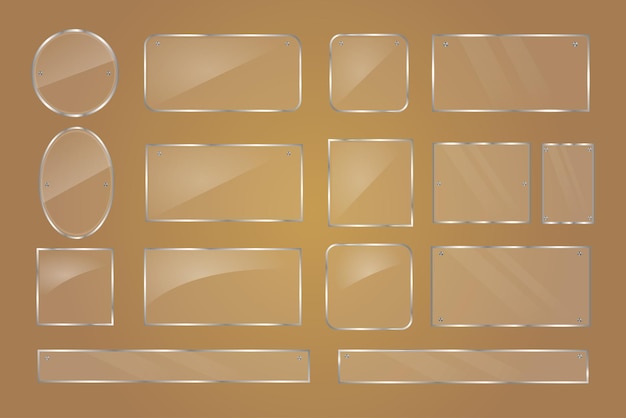 Set of glass frames isolated on transparent background