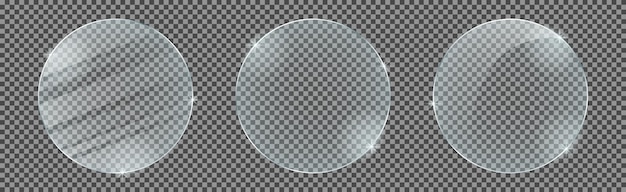 Set of glass plates isolated on a transparent background