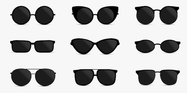 A set of glasses isolated. glasses model icons. Sunglasses, glasses, isolated on white background.