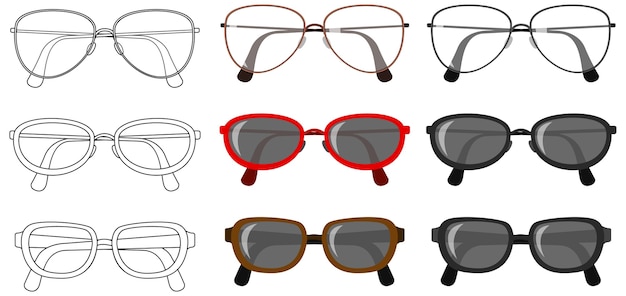 Set of glasses on white background