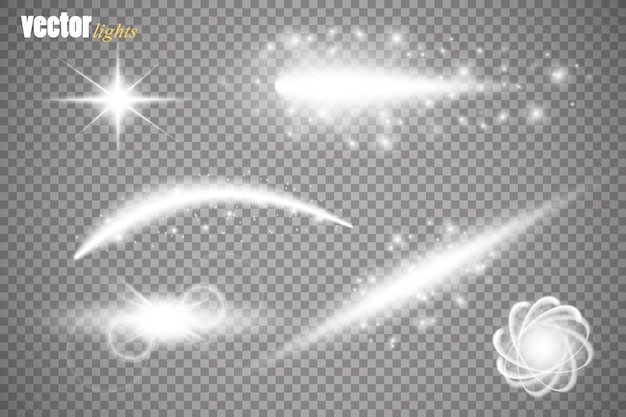 Set of glow light effect stars bursts with sparkles isolated on transparent background. For illustration template art design, banner for Christmas celebrate, magic flash energy ray.