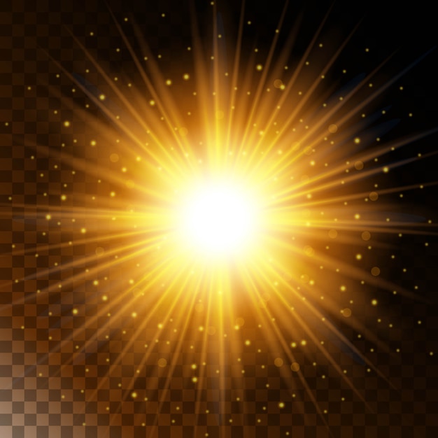 Set of glowing light effect star, the sunlight warm yellow glow with sparkles. 