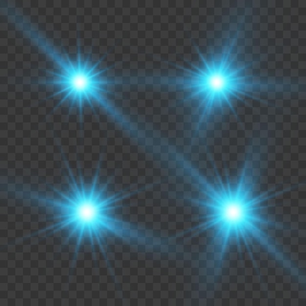 Set of Glowing Light Stars with Sparkles