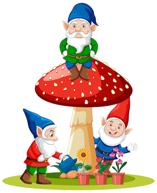 Set of gnome fantasy cartoon character  on white background