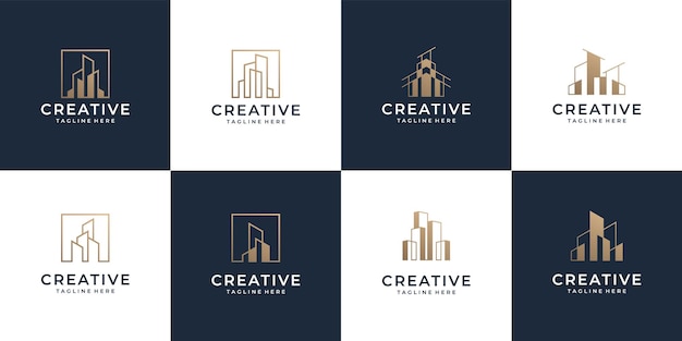 Set of gold architecture logo corporate collection