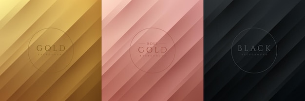 Set of gold black and pink gold luxury abstract background with dynamic diagonal stripes line shadow