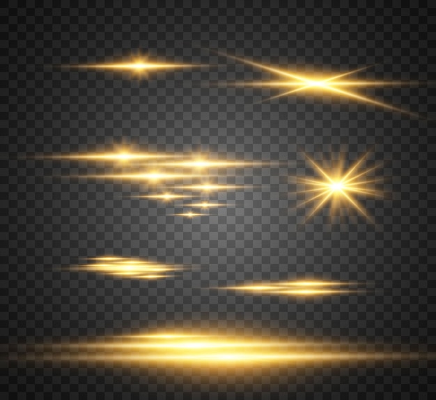 Set of gold bright beautiful stars. Light effect Bright Star. Beautiful light for illustration. 
