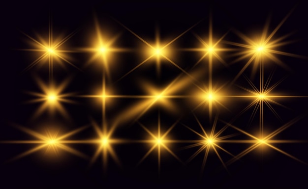 Set of gold bright beautiful stars