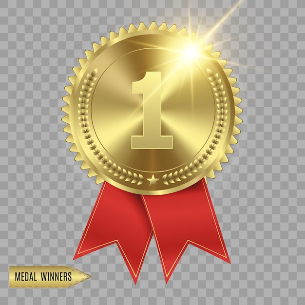 Set of gold, bronze and silver. Award medals isolated on transparent background. Vector illustration