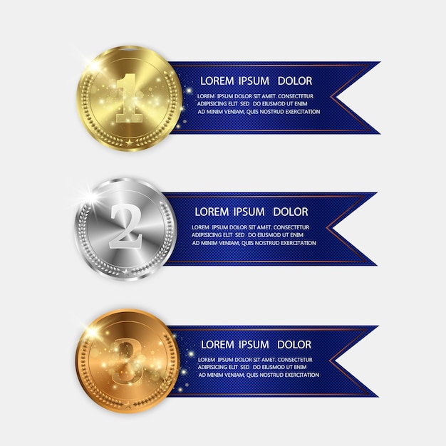 Set of gold bronze and silver Award medals isolated on transparent background Vector illustration