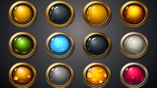 Vector a set of gold buttons with a gold border and a black background