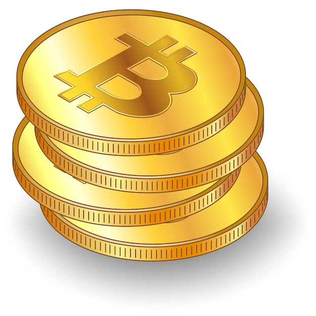 Set of gold coins in stack Bitcoin BTC with shadow in isometric view isolated on white background Design element