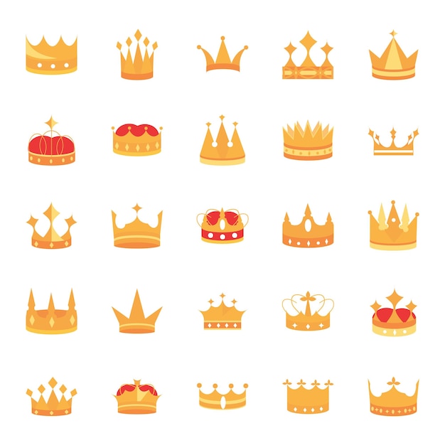 Vector a set of gold crowns with a white background