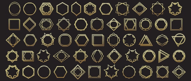 Set of gold geometry Gold frame icon Gold wedding invitation Luxury templates Decorative Pattern